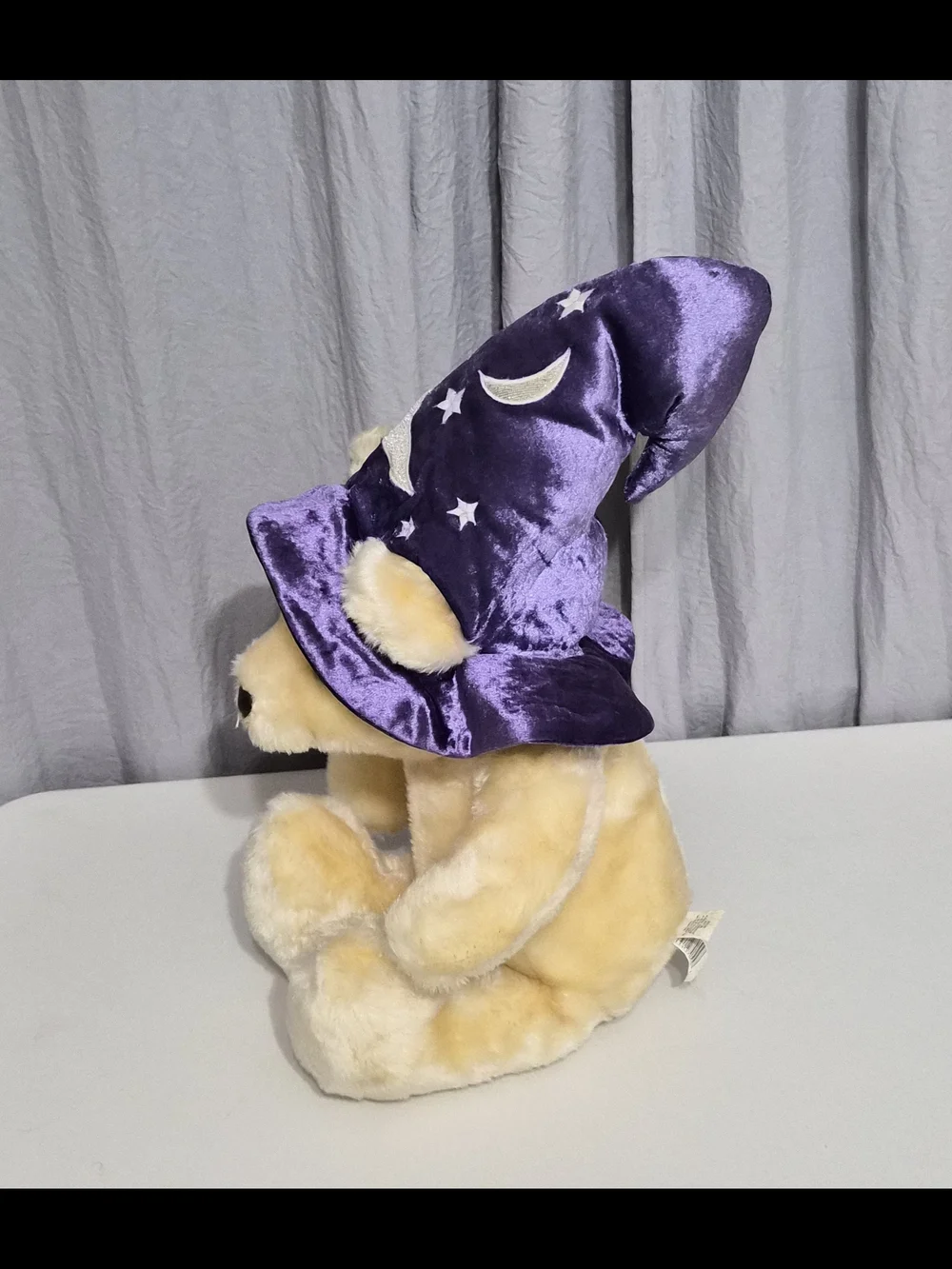 Vintage Plush Teddy Bear with Purple Wizard Hat - Soft Kids Toy